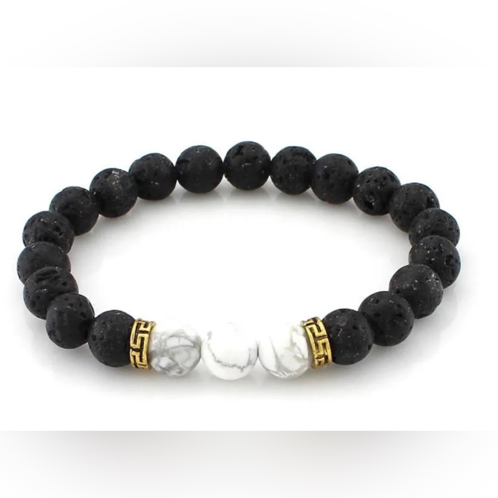 Lava Matte Black Stone Gold Bead Bracelet charm bracelet! NWT.